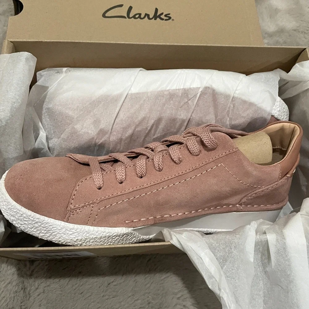 New Clarks Craft Cup Lace Sneakers Soft Girl 11 Rose Suede Pink Low Top Comfort‎
